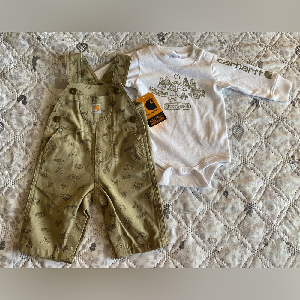 Carhartt Long-Sleeve Bodysuit and Canvas Printed Overalls Set for Baby Boys NWT